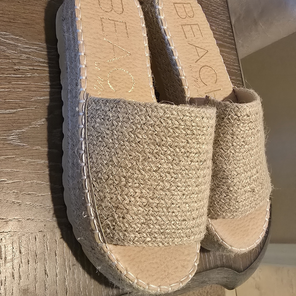 Matisse Beige Woven Espadrille Slides